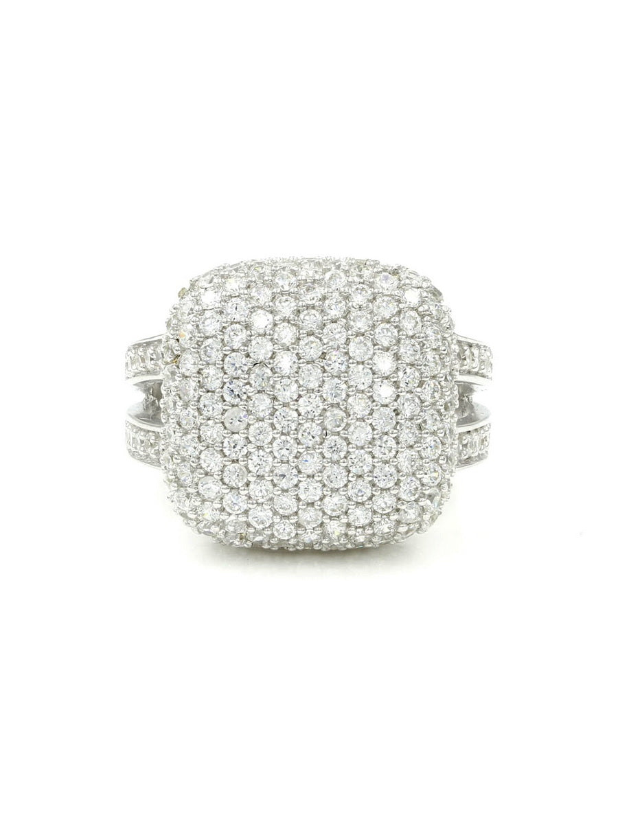 925 Sterling Silver CZ Pave Square Ring