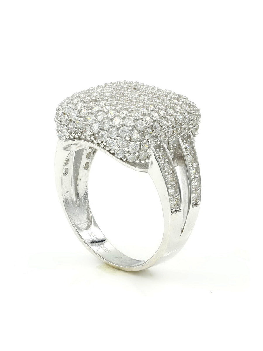 925 Sterling Silver CZ Pave Square Ring