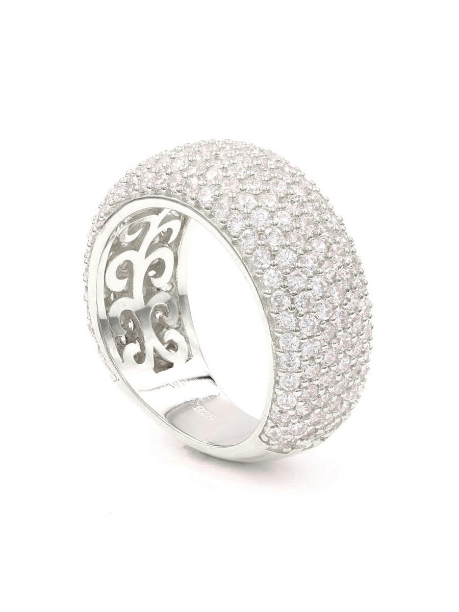 925 Sterling Silver Delicate CZ Pave Dome Ring