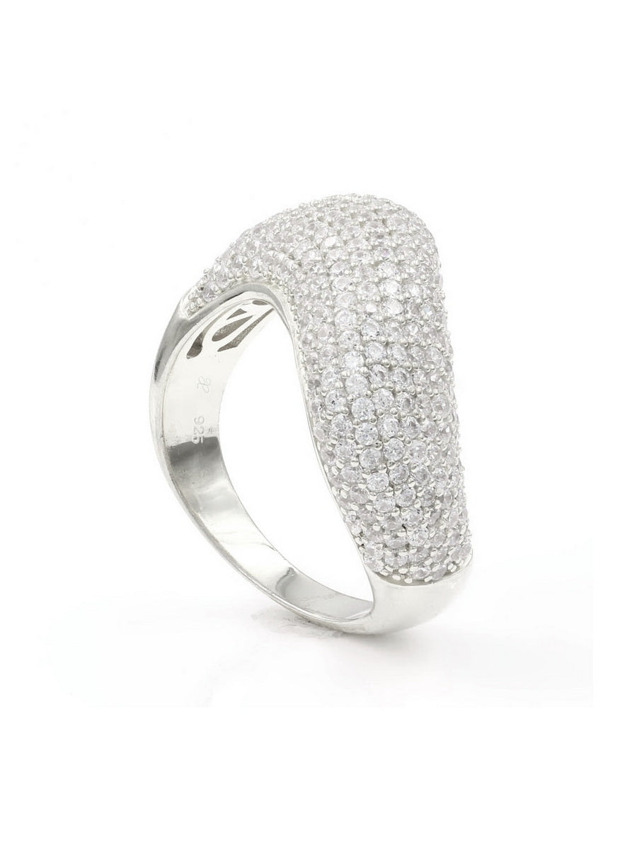 925 Sterling Silver CZ Pave Dome Ring