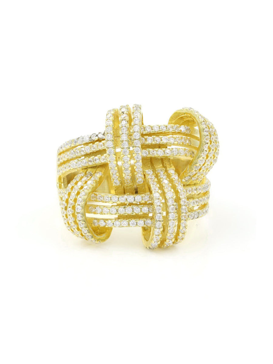 925 Sterling Silver CZ Pave Weave Basket Ring