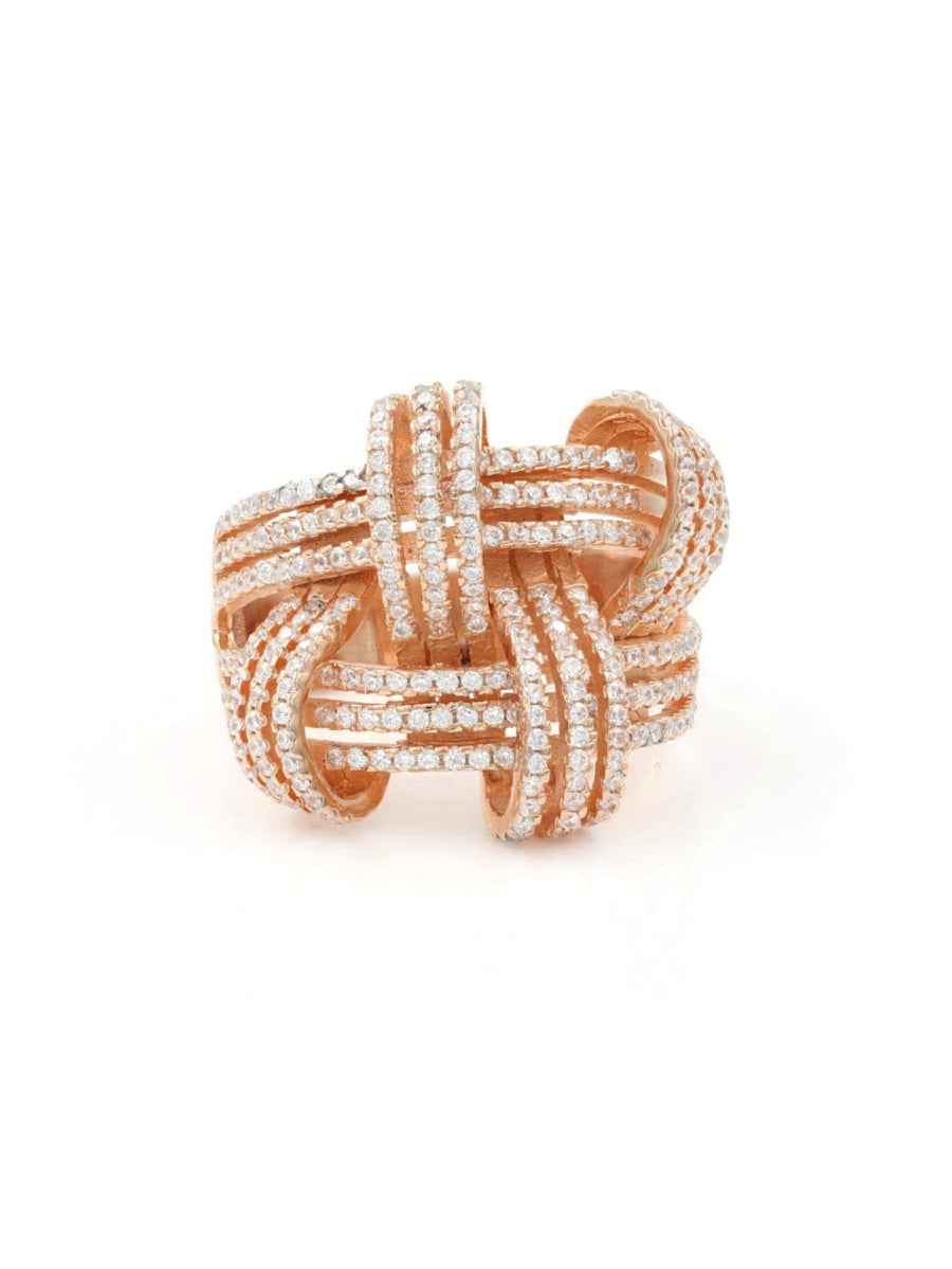 925 Sterling Silver CZ Pave Weave Basket Ring