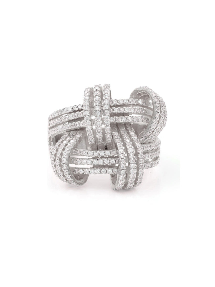 925 Sterling Silver CZ Pave Weave Basket Ring