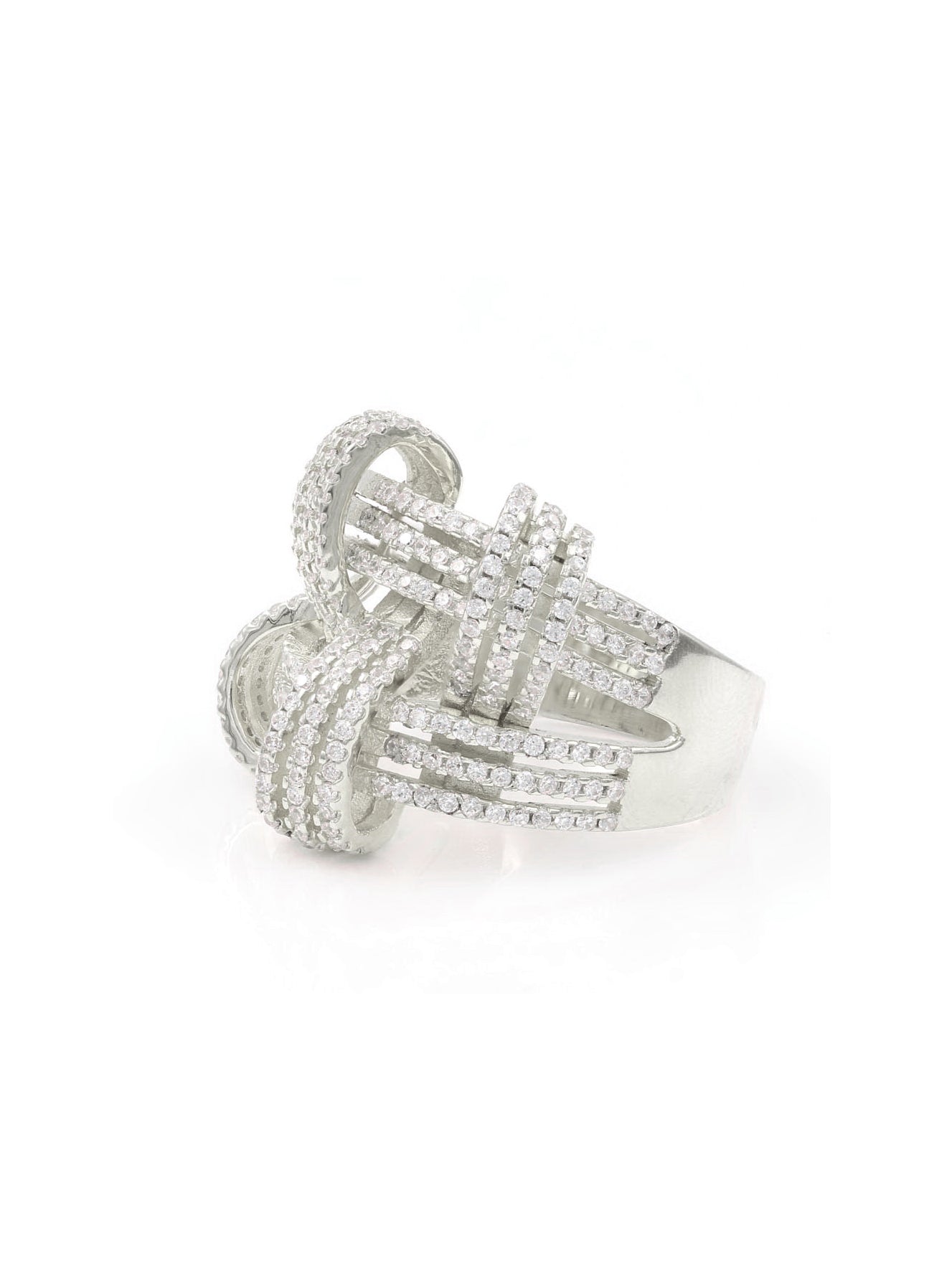 925 Sterling Silver CZ Pave Weave Basket Ring