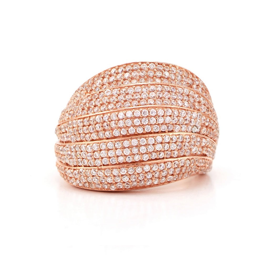 Rose Gold Plated  Multi Row CZ Dome Ring