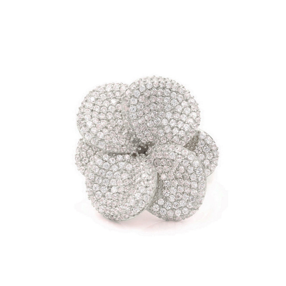 925 Silver CZ Pave Flower Cocktail Ring