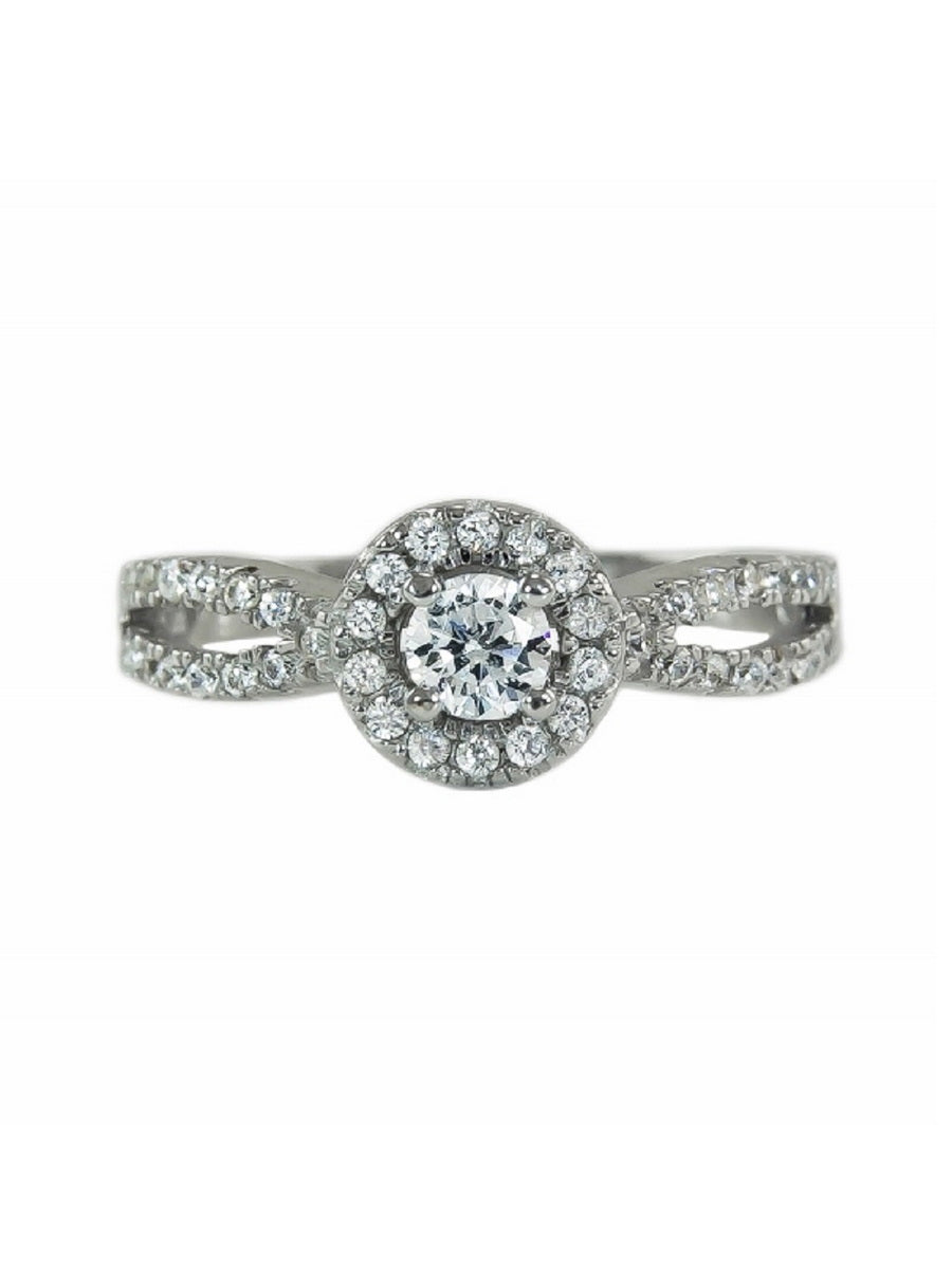 925 Silver Round Shape CZ Halo Setting Ring