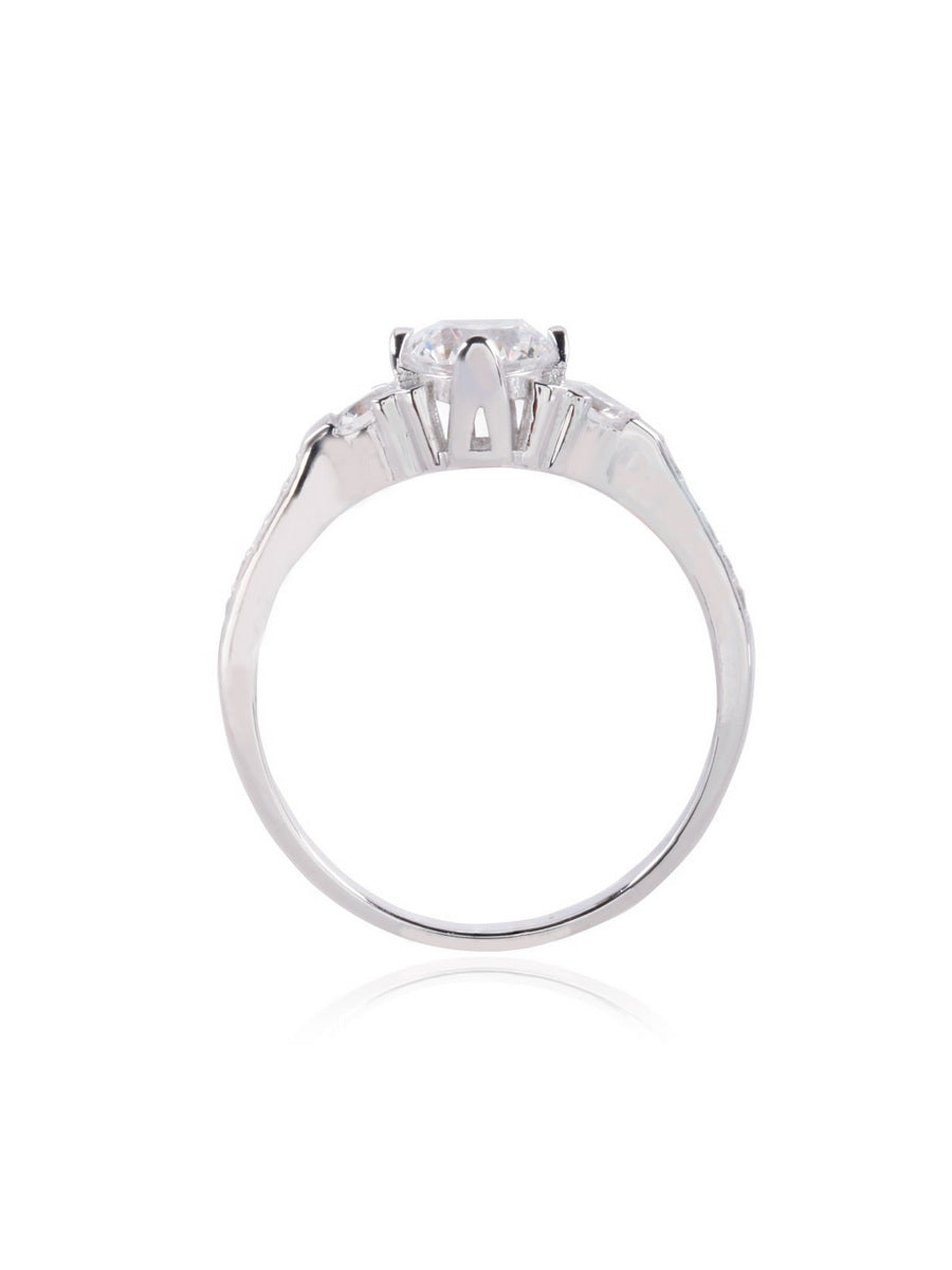 925 Silver Round Shape CZ 3-Stone Ring