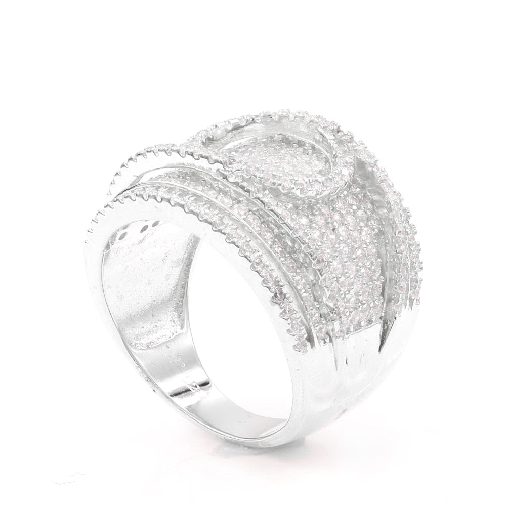 925 Sterling Silver Multi Row Wide Cocktail Ring