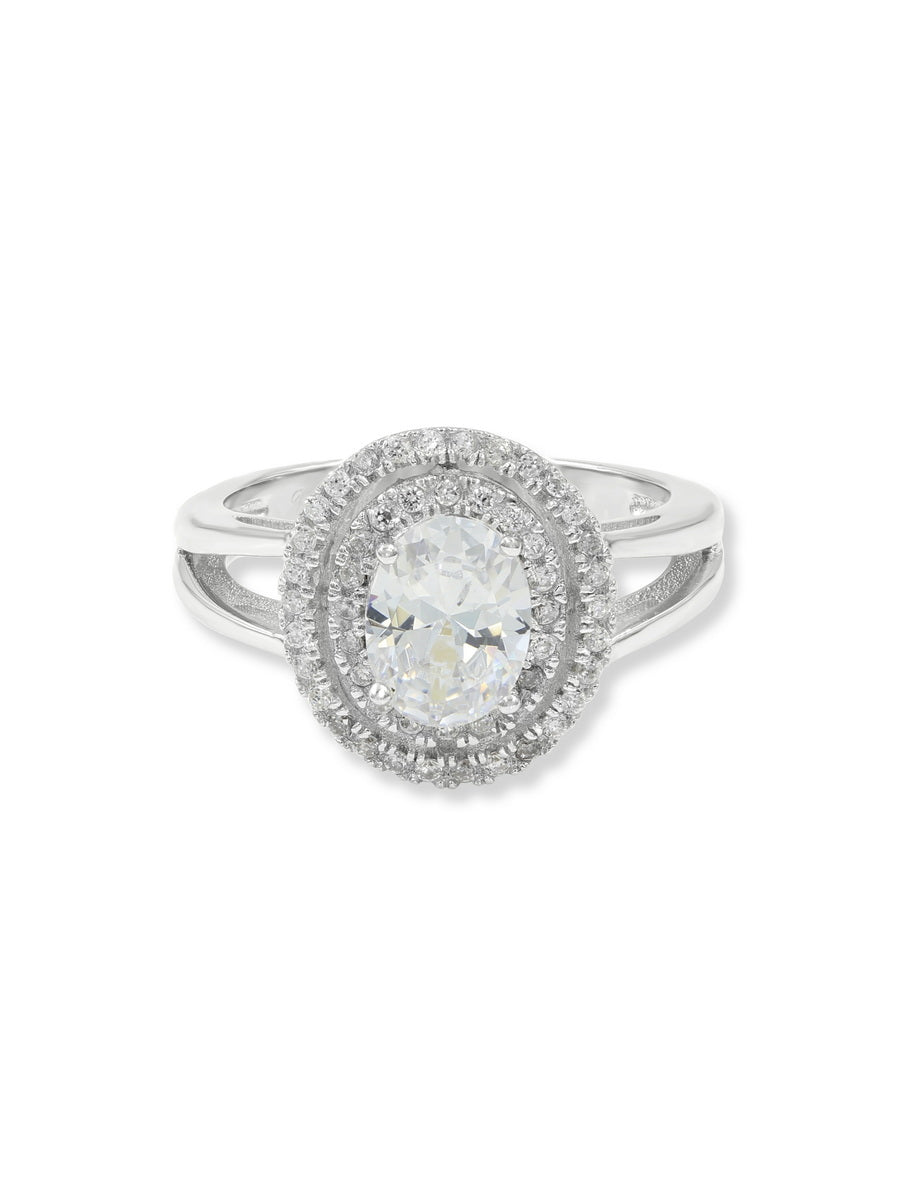 925 Silver Oval Shape CZ Halo Setting Ring