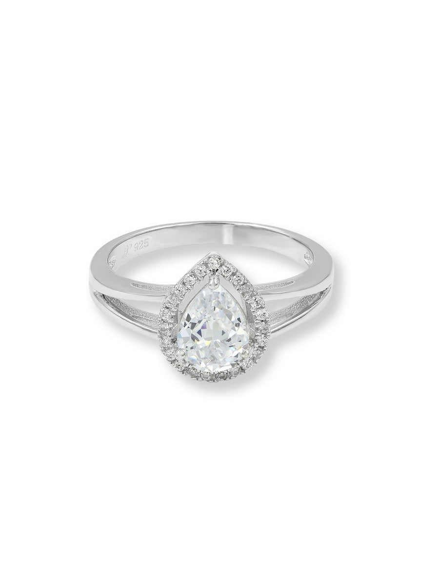 925 Silver Pear Shape Halo Setting CZ Ring