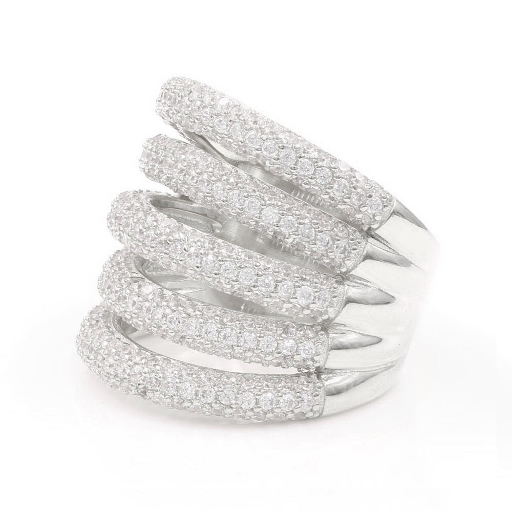 925 Sterling Silver Multi Row CZ Wide Ring