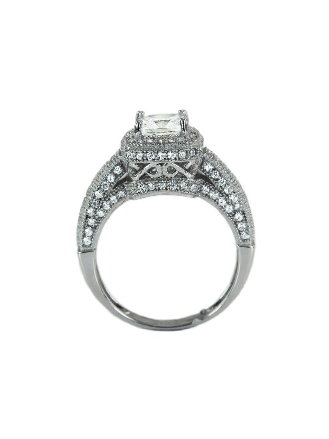 925 Silver Cushion Shape CZ Halo Setting Ring