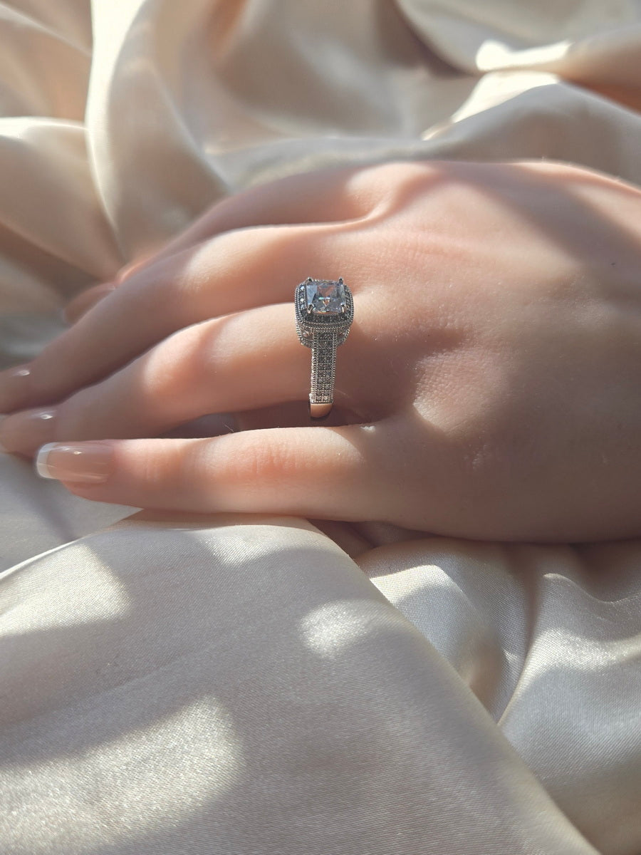 925 Silver Cushion Shape CZ Halo Setting Ring