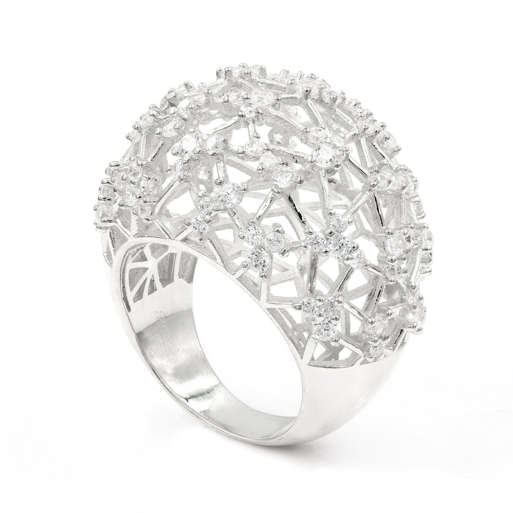 925 Sterling Silver CZ Pave Dome Ring