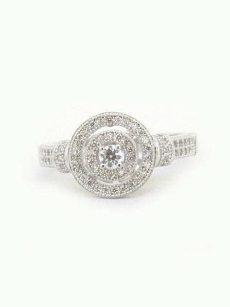 925 Silver Halo Setting Cubic Zirconia Ring
