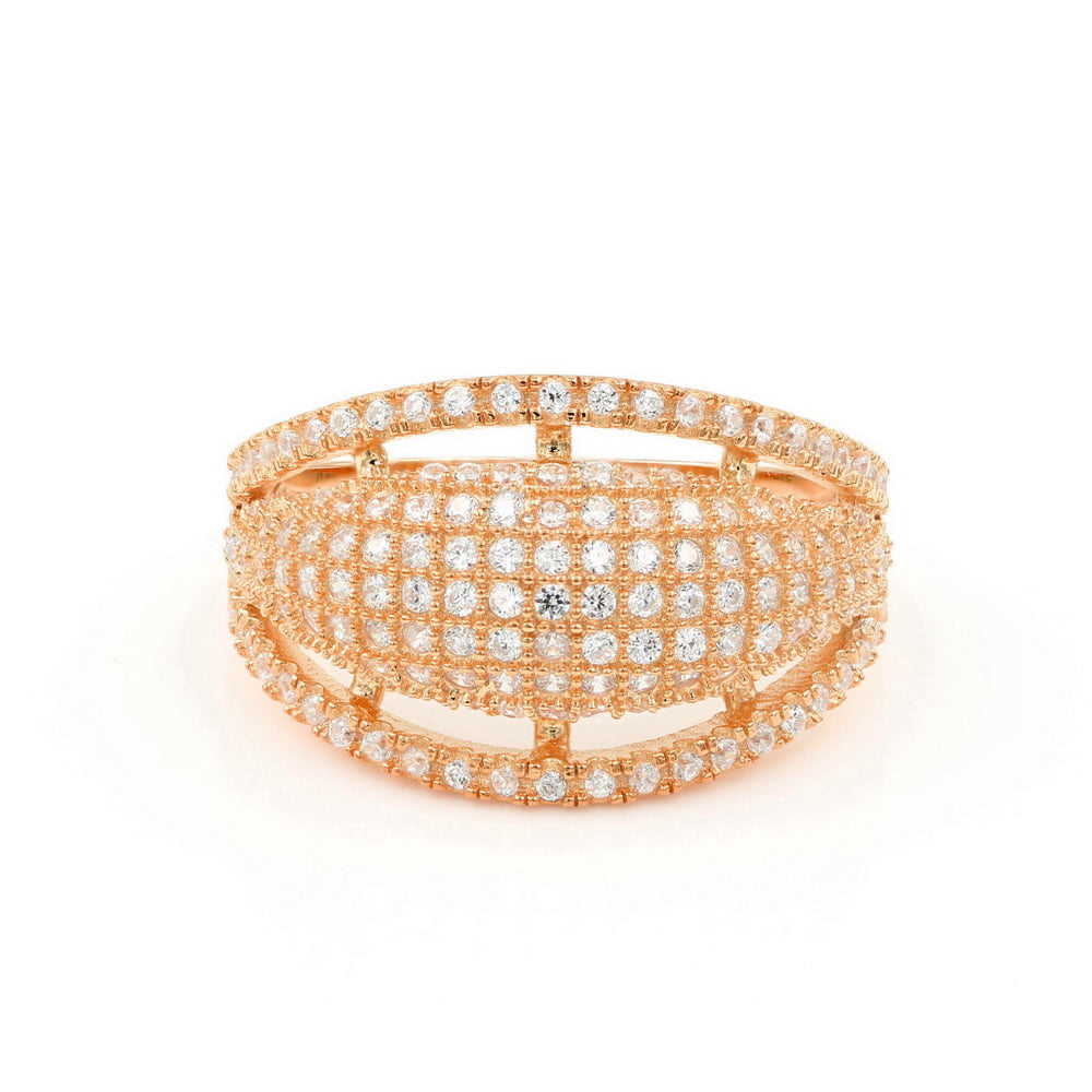 Round Cut Multi Row CZ Pave Dome Ring