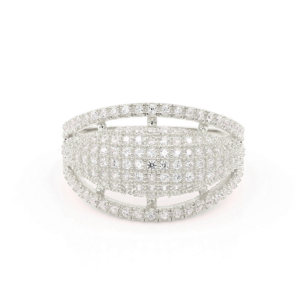 Round Cut Multi Row CZ Pave Dome Ring