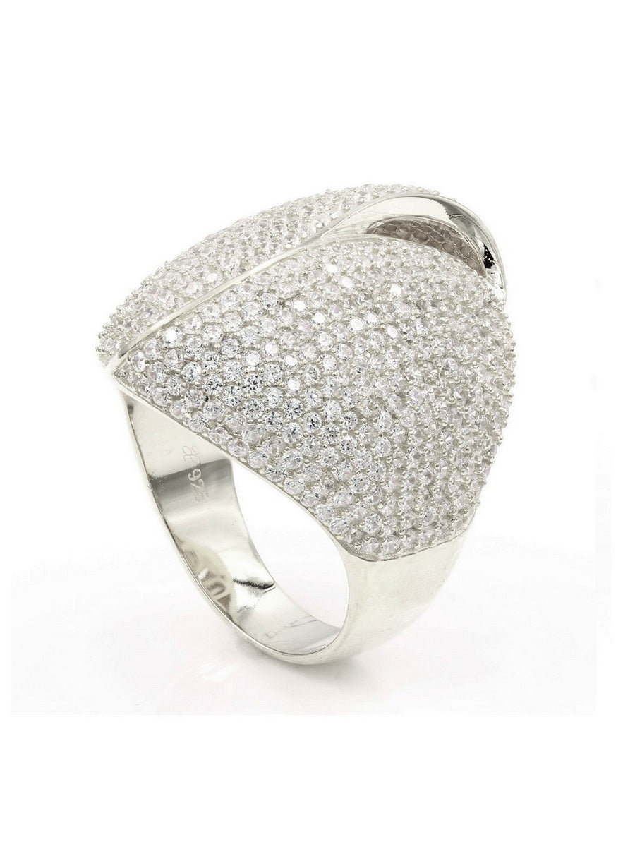 925 Sterling Silver Elegant CZ Pave Dome Ring