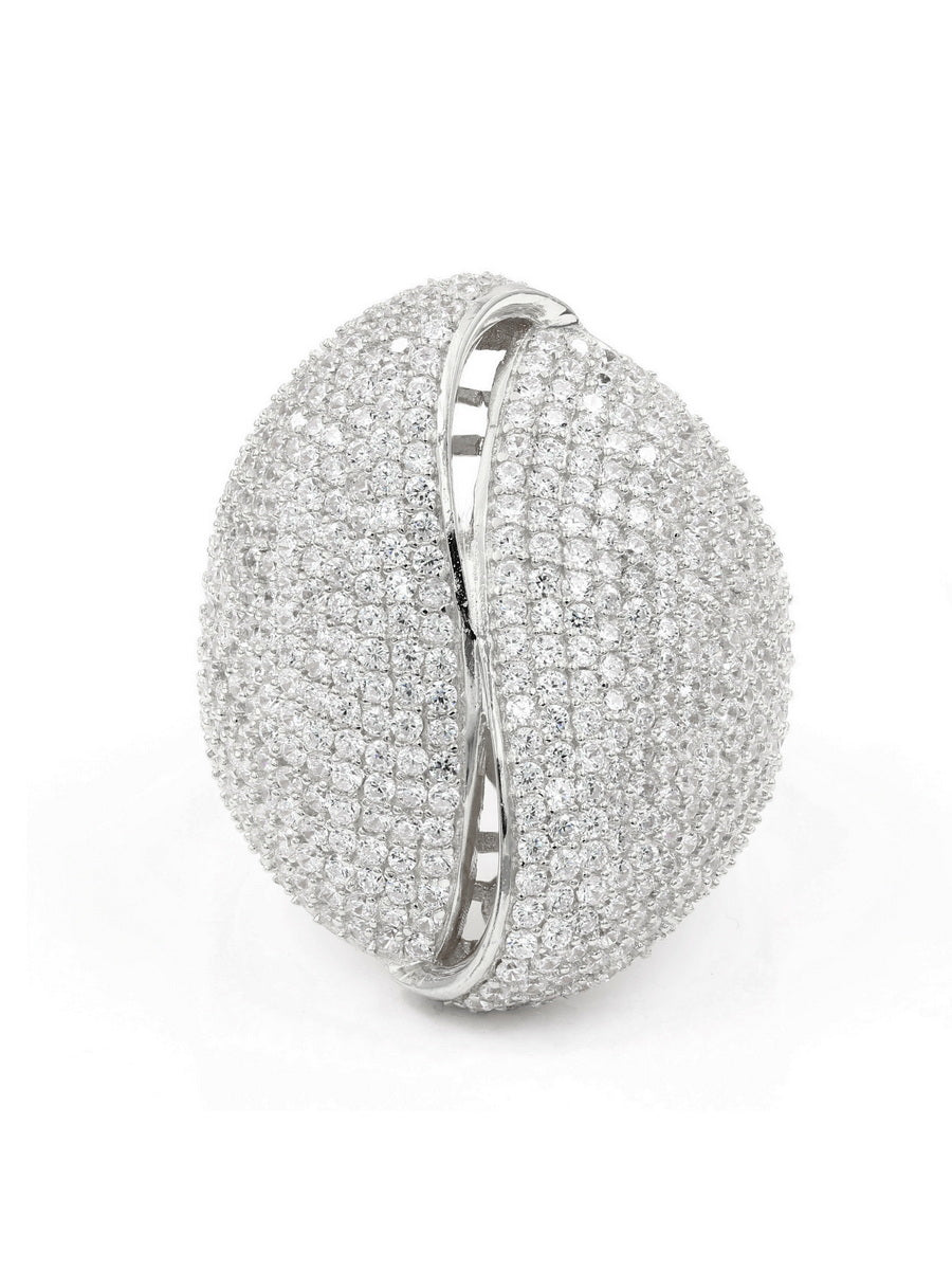 925 Sterling Silver Elegant CZ Pave Dome Ring