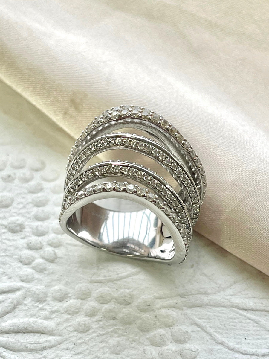 925 Sterling Silver Multi Row CZ Ring