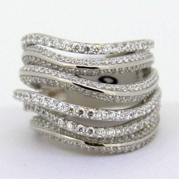 925 Sterling Silver Multi Row CZ Ring