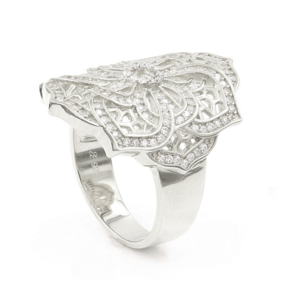 925 Sterling Silver Flower Cocktail Wide Ring