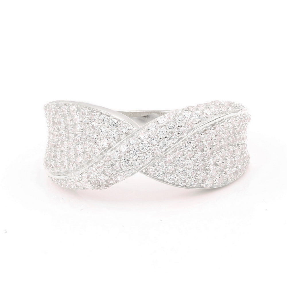 925 Sterling Silver CZ Pave Twist Ring