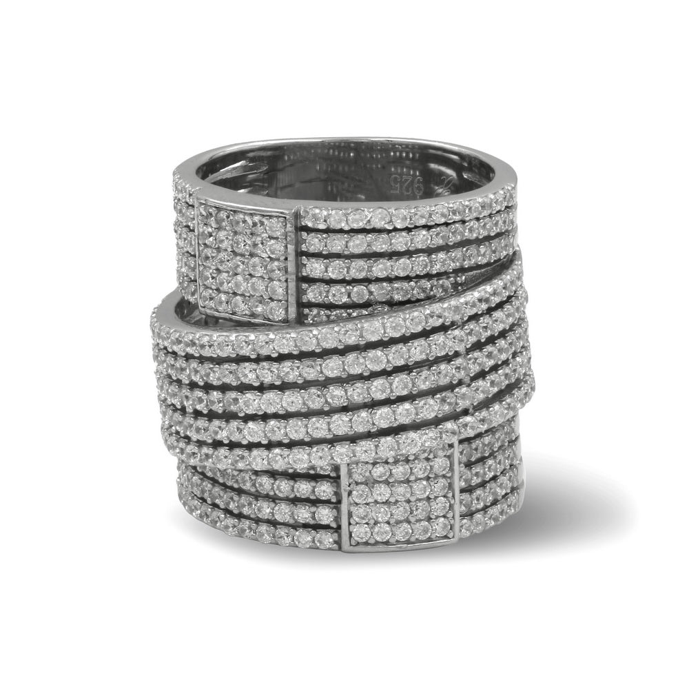 925 Sterling Silver Multi Row Wide Ring