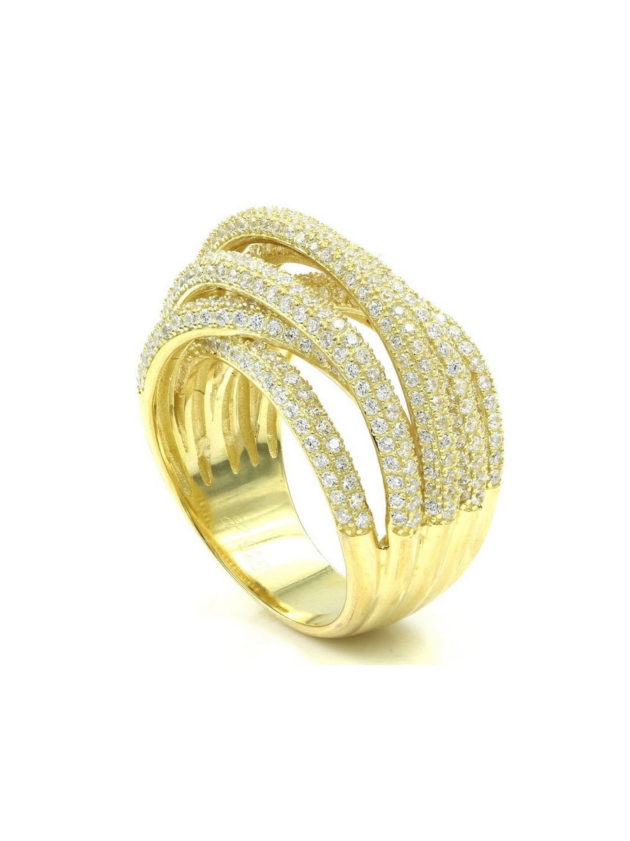 925 Sterling Silver CZ Pave Twist Ring