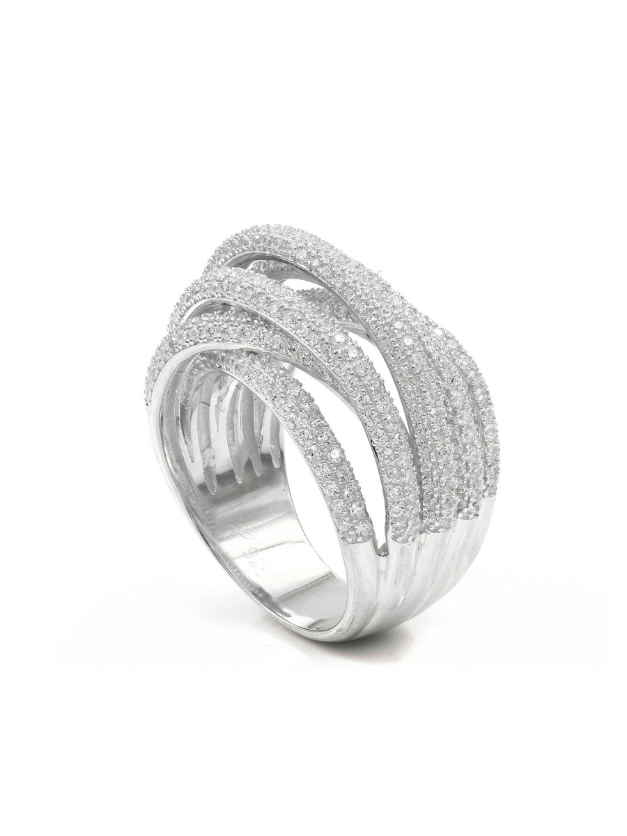 925 Sterling Silver CZ Pave Twist Ring