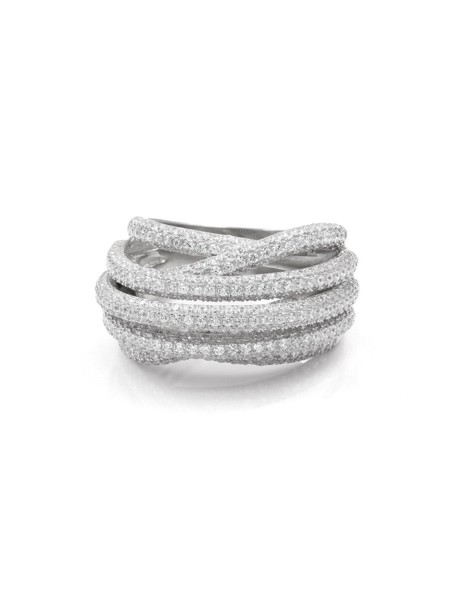 925 Sterling Silver CZ Pave Twist Ring