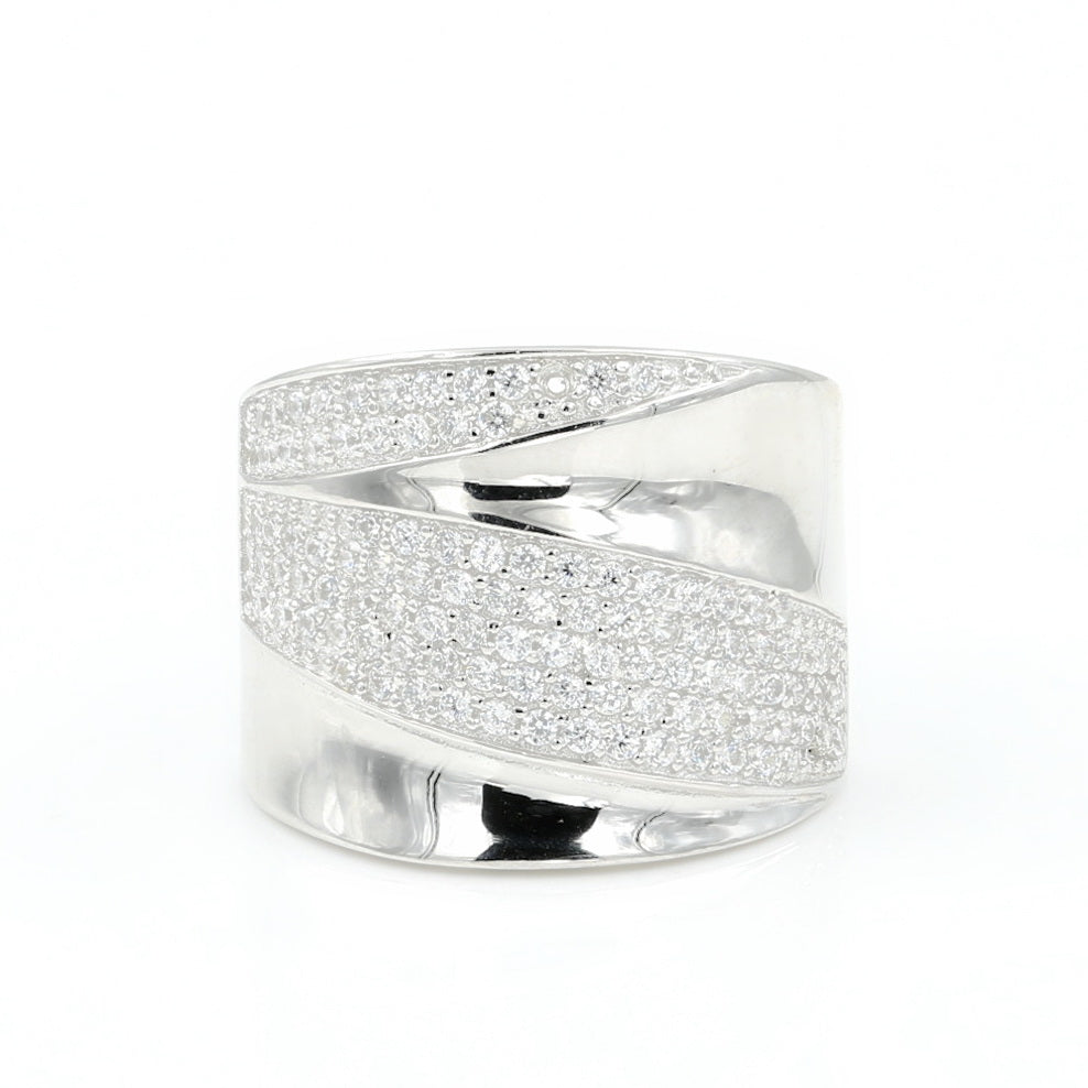 925 Sterling Silver CZ Twist Wide Ring