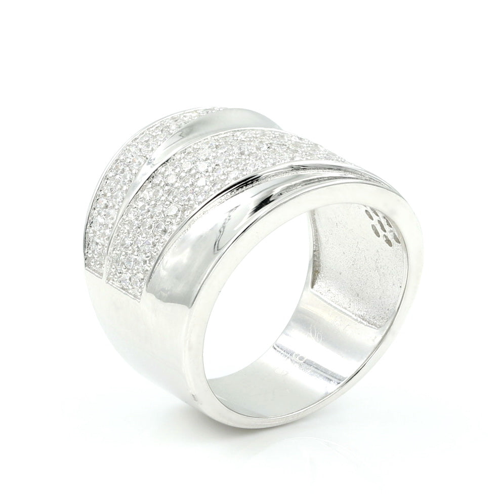 925 Sterling Silver CZ Twist Wide Ring