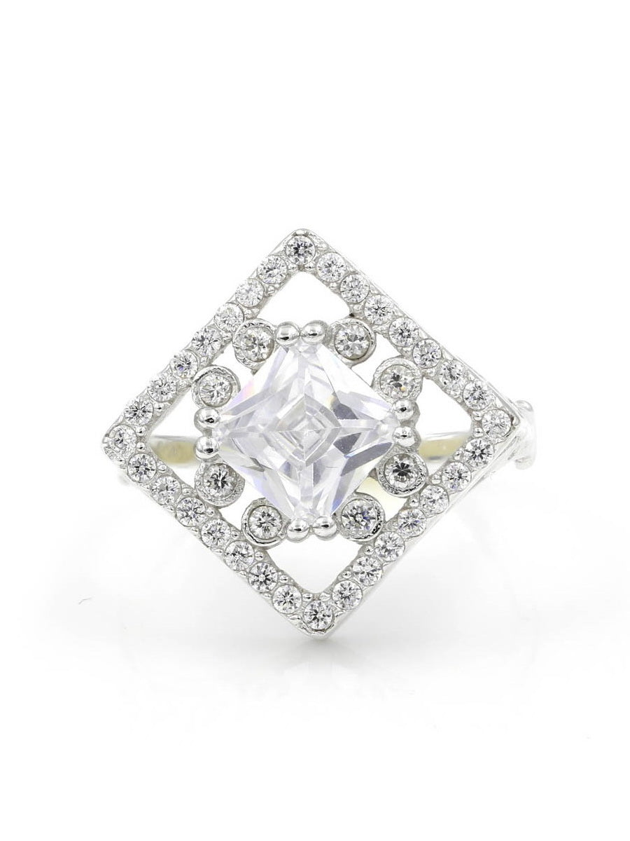 925 Sterling Silver Square Shape CZ Ring