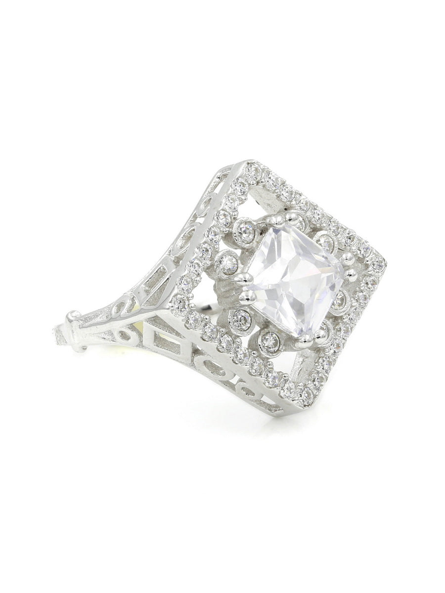 925 Sterling Silver Square Shape CZ Ring