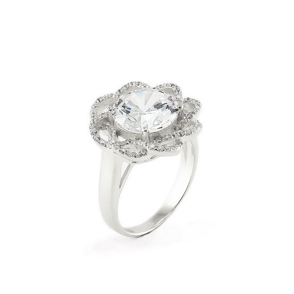 925 Sterling Silver Stunning CZ Flower Cocktail Ring