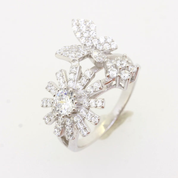 925 Sterling Silver Flower & Butterfly Cocktail Ring