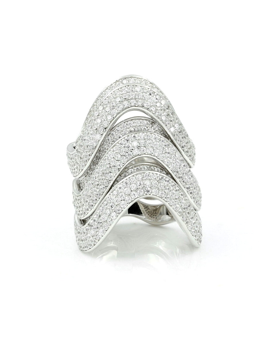 925 Sterling Silver Layered 3 Curve CZ Ring