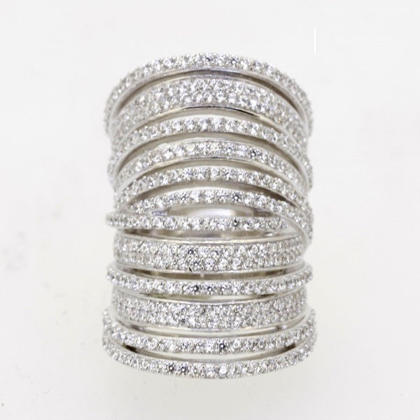 925 Sterling Silver Multi Row CZ Wide Ring