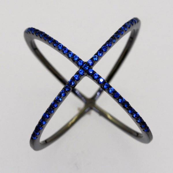 925 Sterling Silver Blue CZ Cross Ring