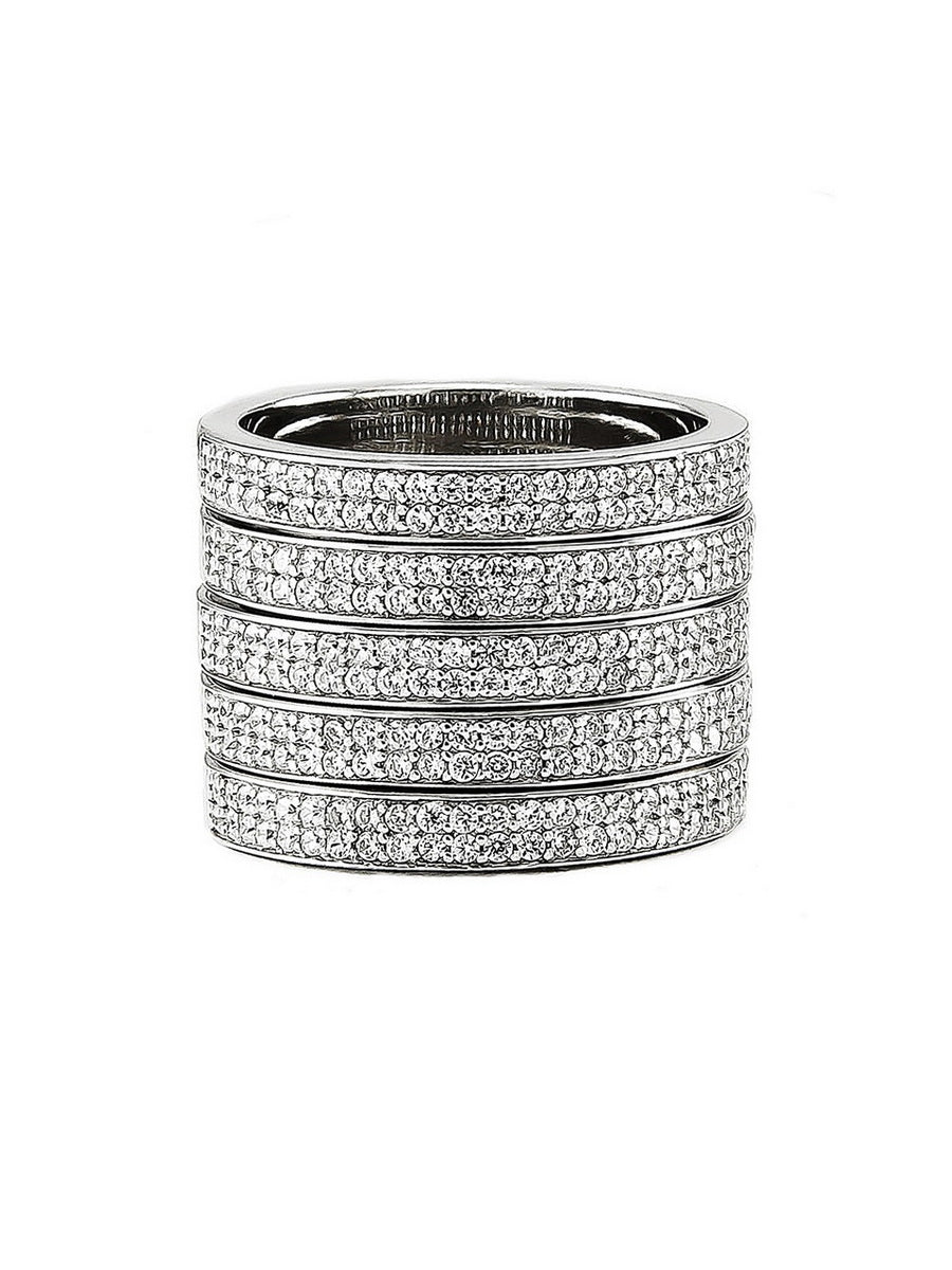 925 Sterling Silver Five Row CZ Pave Ring