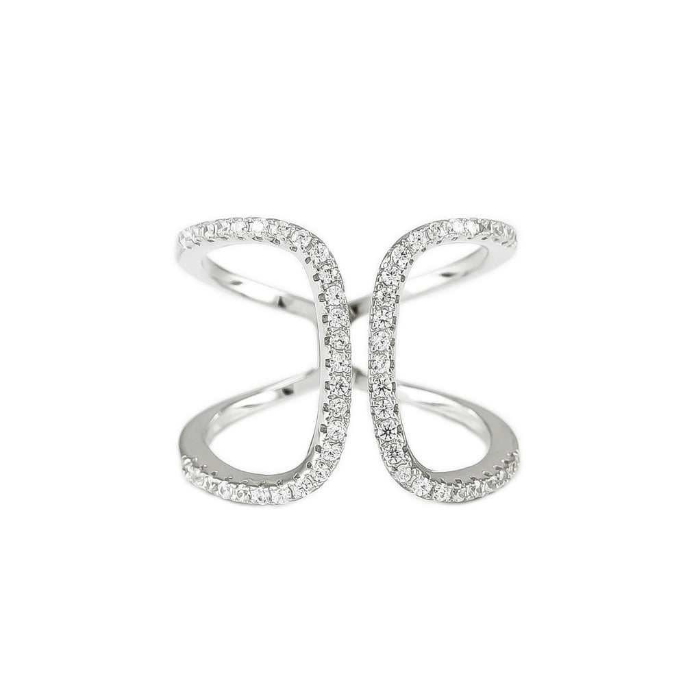 925 Sterling Silver CZ Open-Frame Loop Ring