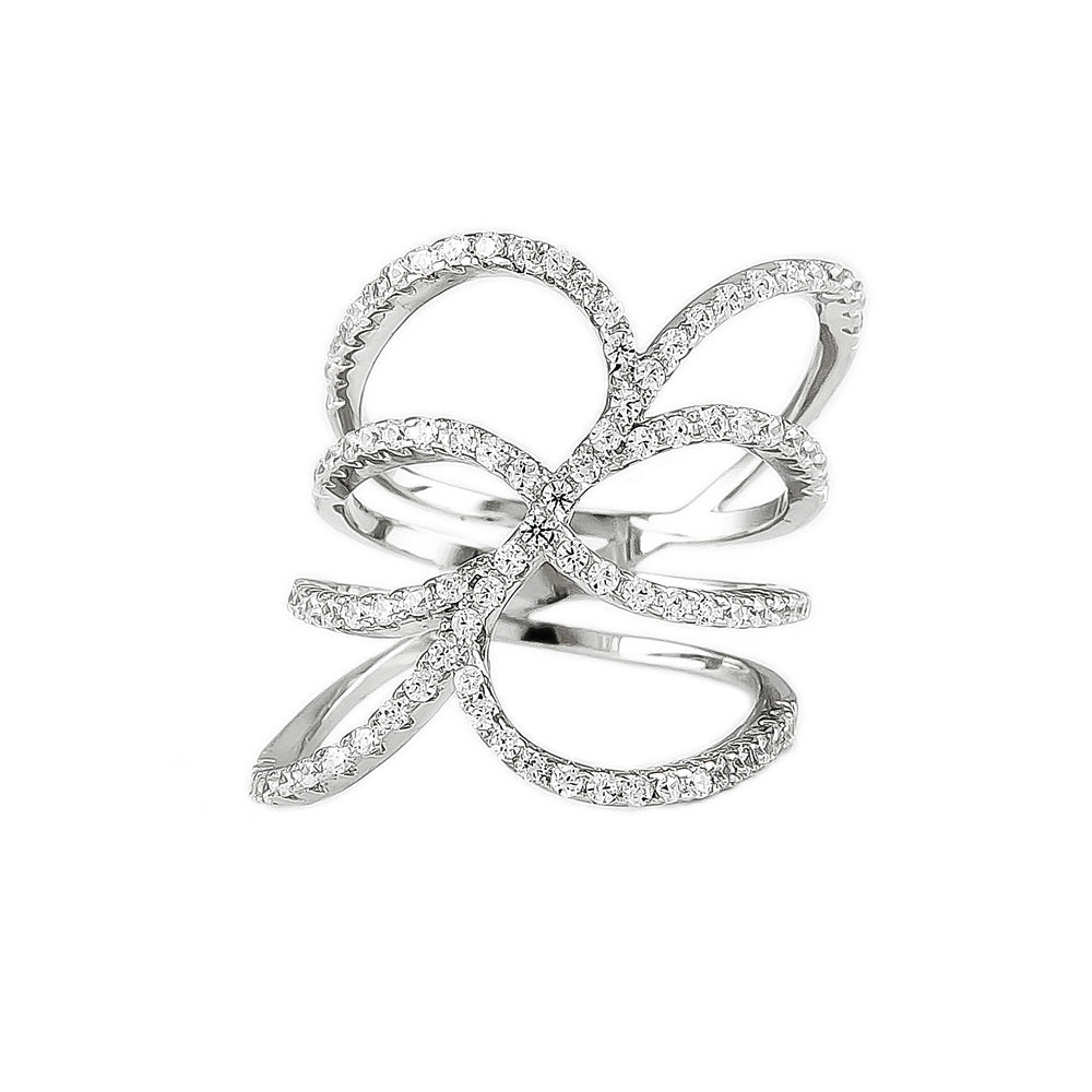 925 Sterling Silver CZ Irregular Loop Ring