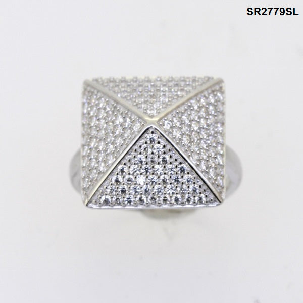 925 Sterling Silver Pyramid CZ Cocktail Ring