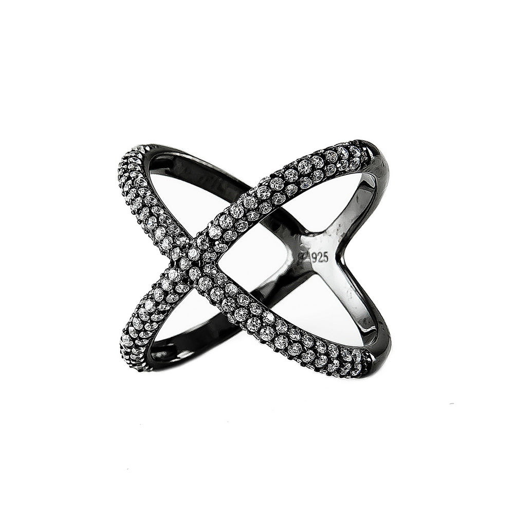 925 Sterling Silver CZ "X" Ring