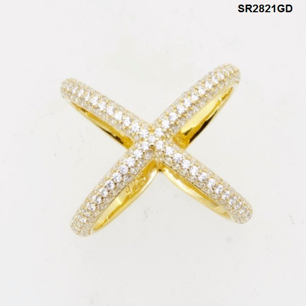 925 Sterling Silver CZ "X" Ring