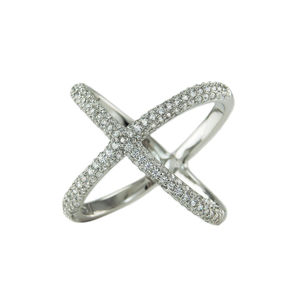 925 Sterling Silver CZ "X" Ring