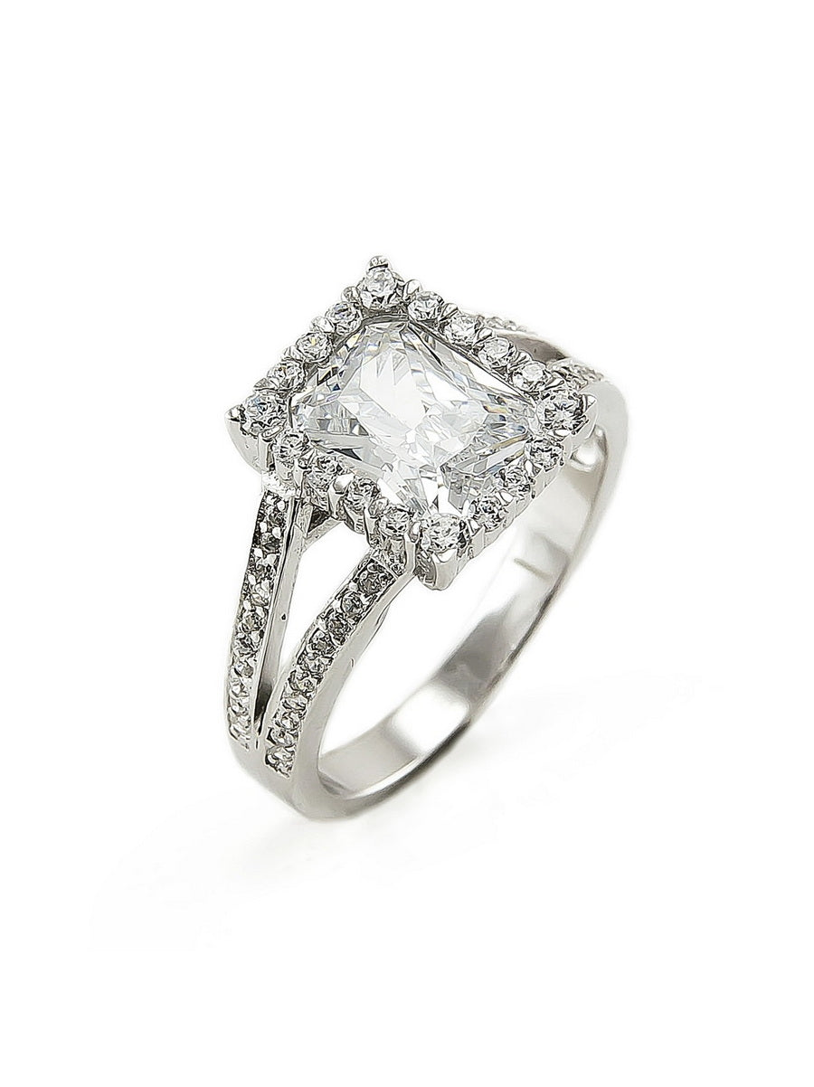 925 Silver CZ Halo Setting Ring
