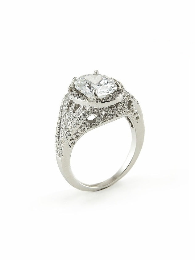 925 Silver Cubic Zirconia Halo Setting Ring